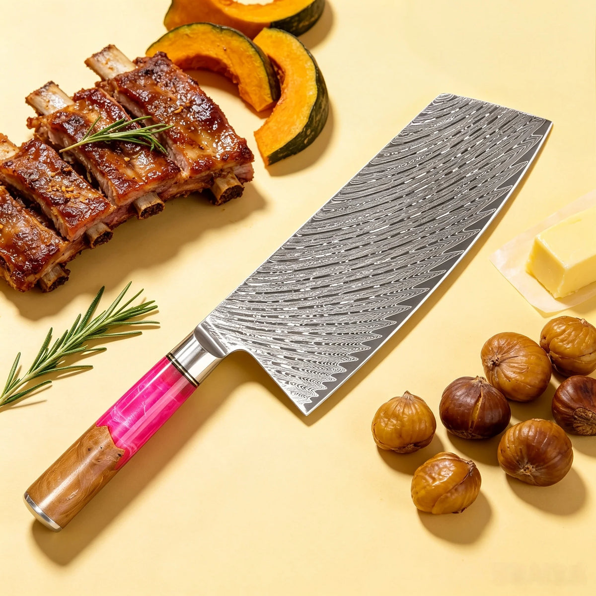 Damascus Steel Chef Knife – Meat, Vegetable & Fruit Cleaver Damascus Chef Knife Axl Kitchen Knife