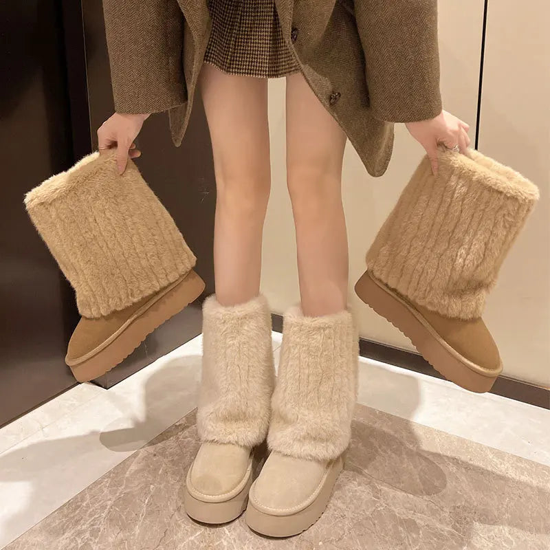 Women's Winter Plush Snow Boots – Warm Slip-On Mid-Top Women's Snow Boots Axl