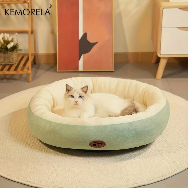 KEMORELA Cozy Oval Plush Pet Bed – Cats & Small Dogs Plush Pet Bed Axl Green XXL