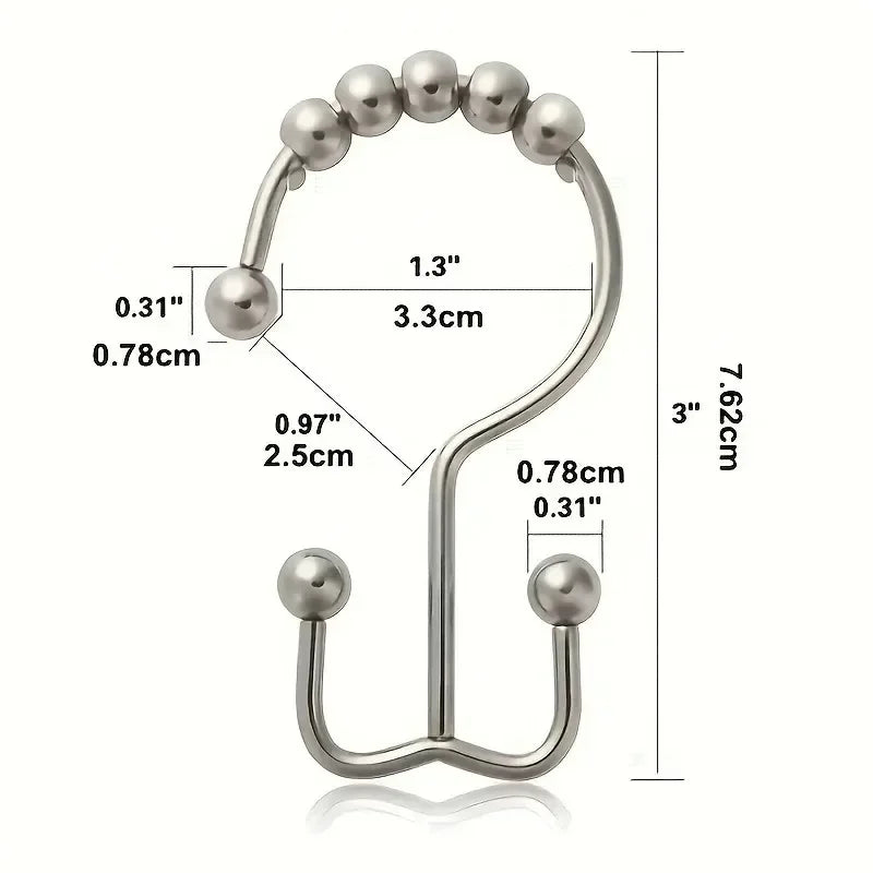 Rustproof Stainless Steel Double Shower Curtain Hooks – 5 Ball Ring Shower Curtain Hooks Axl