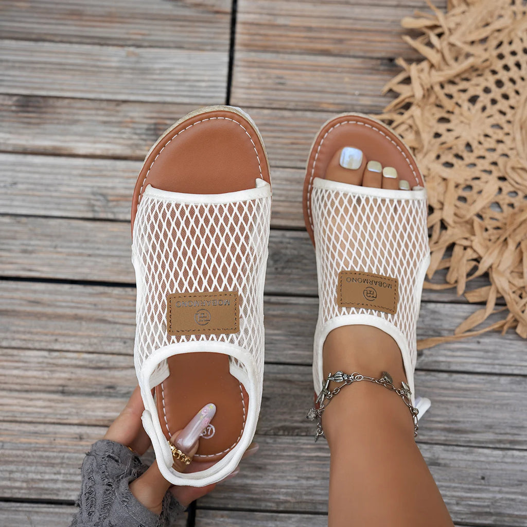 Women's Mesh Flat Sandals – Open Toe Slingback Slides Women's Flat Sandals Axl 36 WHITE