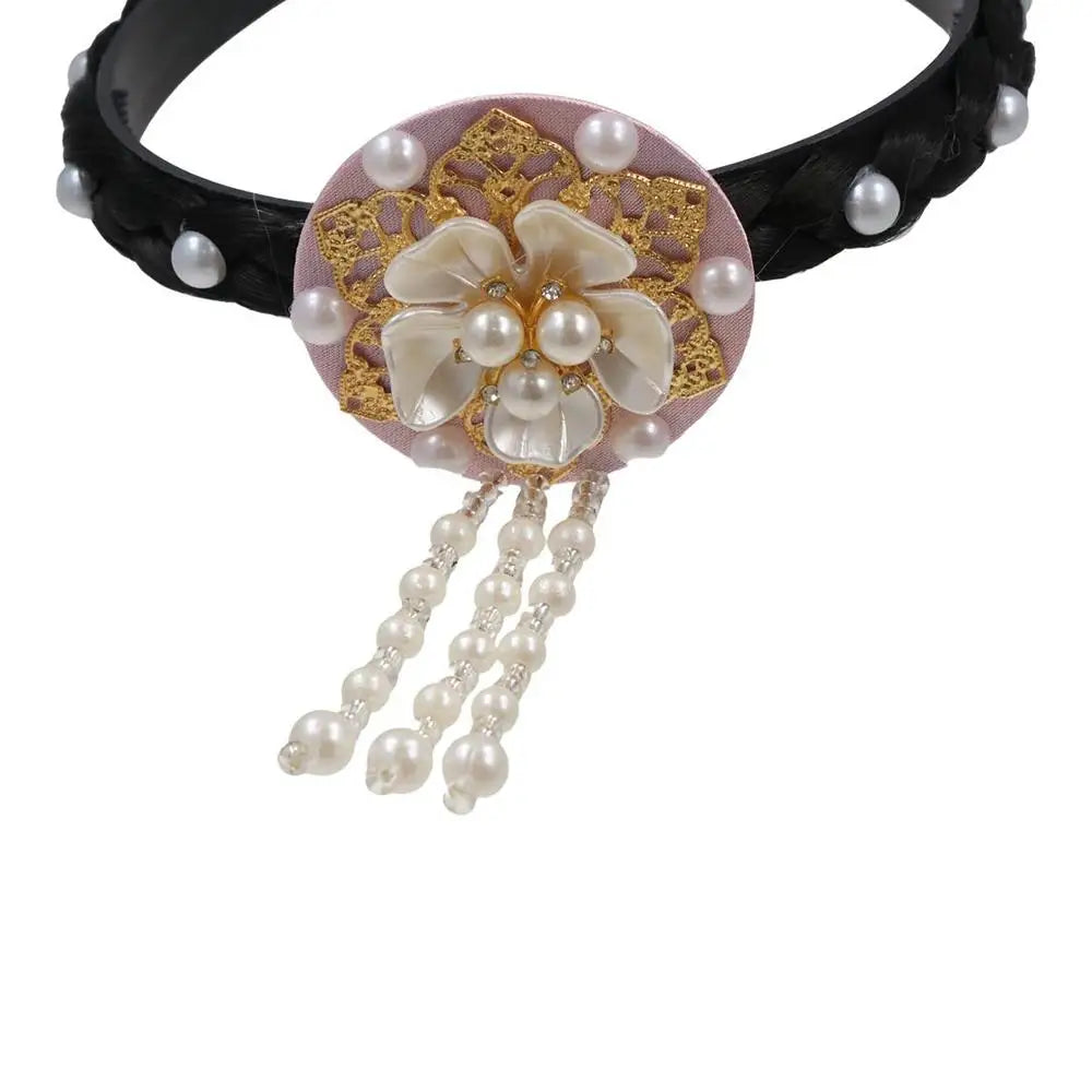 Korean Hanbok Headband – Pearl Flower Tassel Hair Hoop Hair Headband Axl