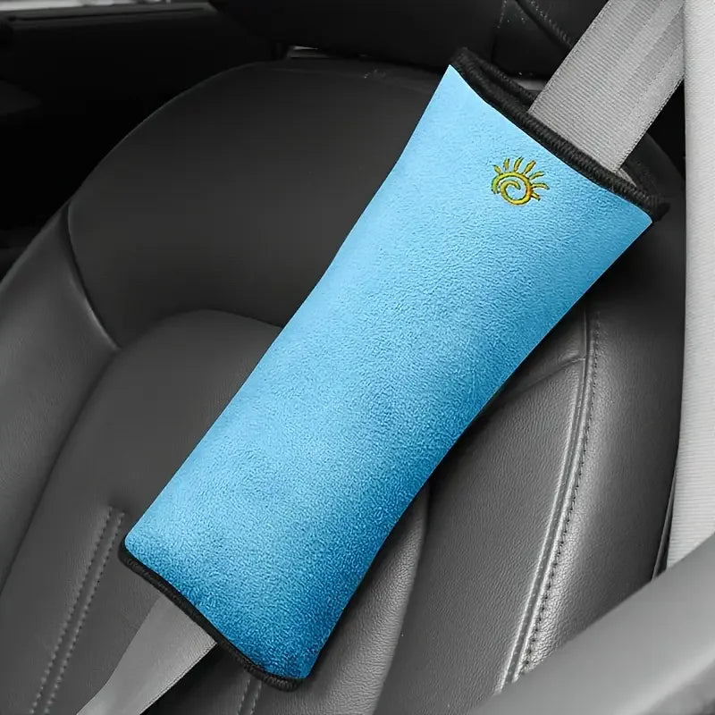 Kids Car Seat Belt Shoulder Protector & Neck Pillow | Soft Velvet Seat Belt Cushion Axl blue