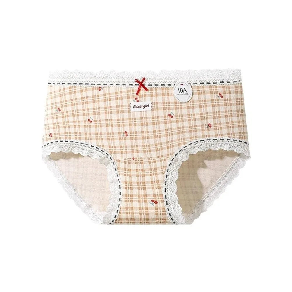 Women's Mid-Rise Cotton Lace Bow Briefs – Soft Daily Underwear Women's Briefs Axl Brown M 1pc