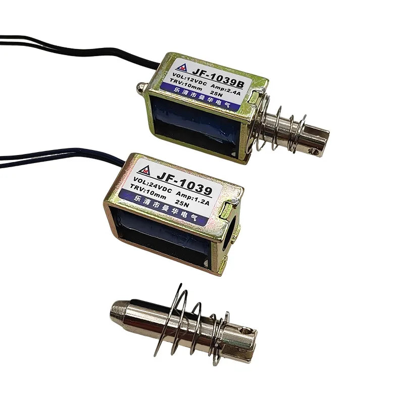 2-Pack JF-1039 DC 12V Push-Pull Solenoid 25N 10mm | Actuator Linear Solenoid Actuator Axl