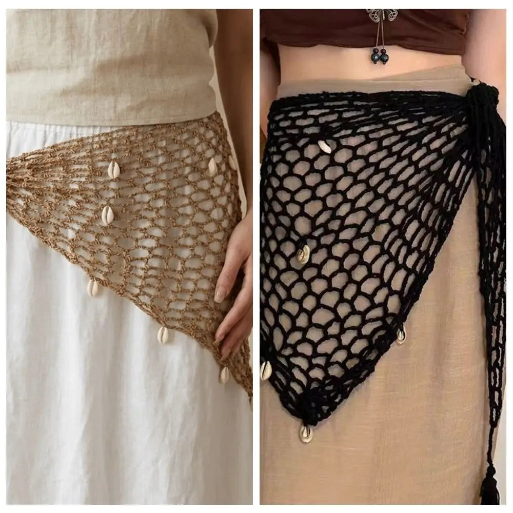 Korean Crochet Mesh Hip Scarf Wrap Skirt with Waist Belt Hip Scarf Wrap Axl