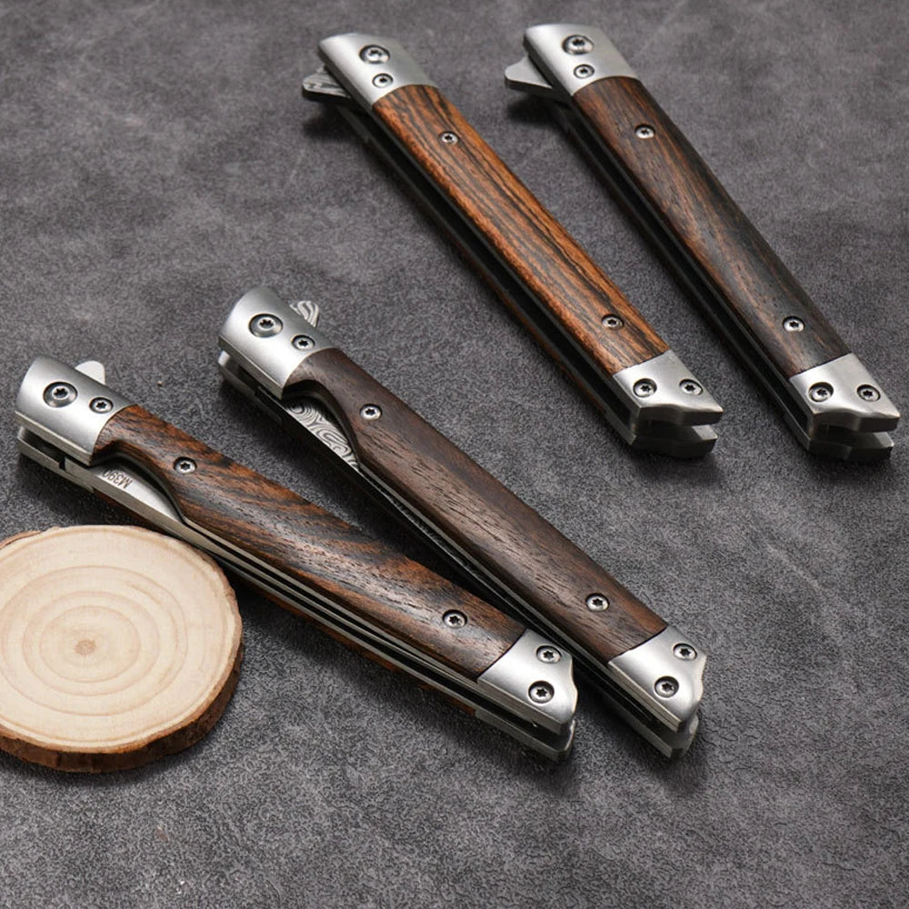Stainless Steel Folding Pocket Knife – Wood Handle | 9.3cm Blade Folding Pocket Knife Axl