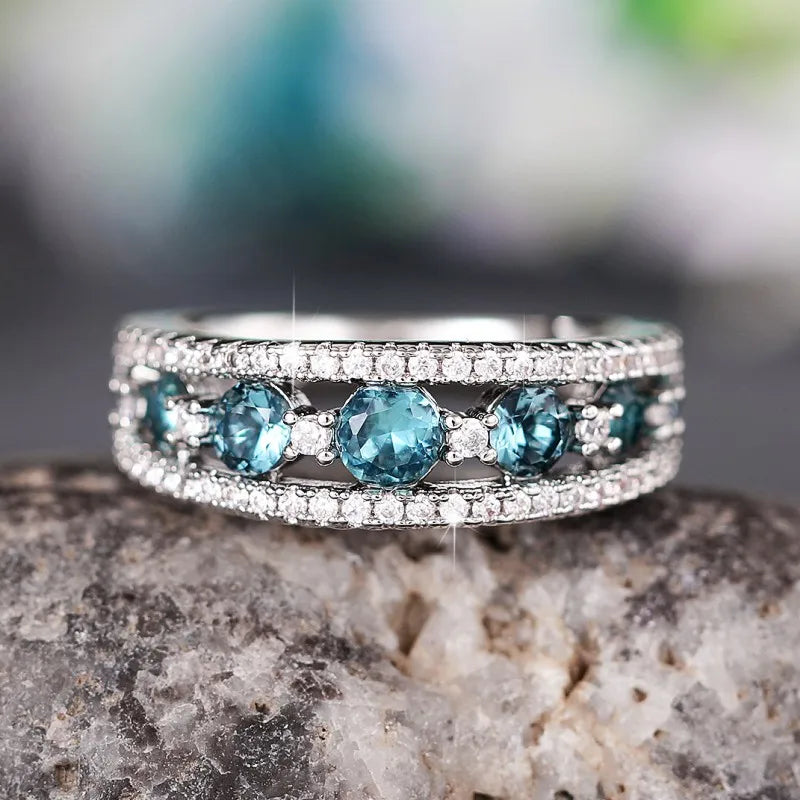 Huitan Blue CZ Women's Ring – Wedding & Daily Fashion Jewelry Fashion Ring Axl