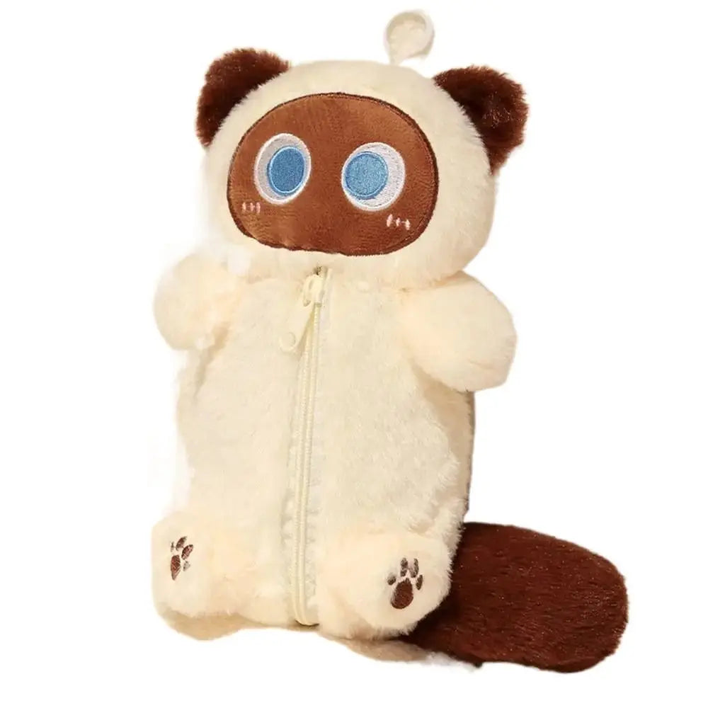 Cartoon Cat Plush Pencil Bag – Large Capacity Stationery Organizer Pencil Case Axl White