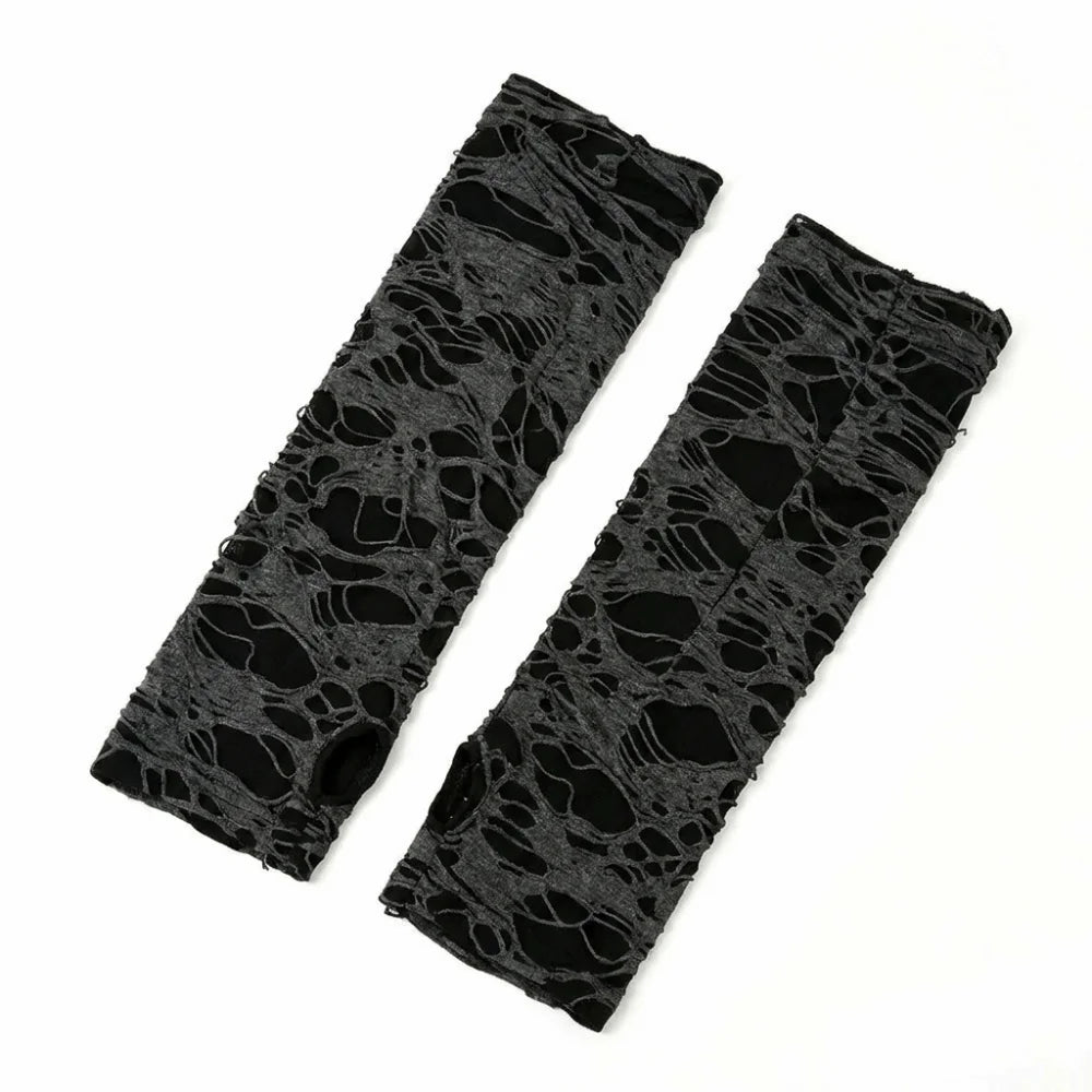 Punk Fingerless Arm Warmers – Hollow Knit Sleeves Unisex Fingerless Arm Warmers Axl Grey