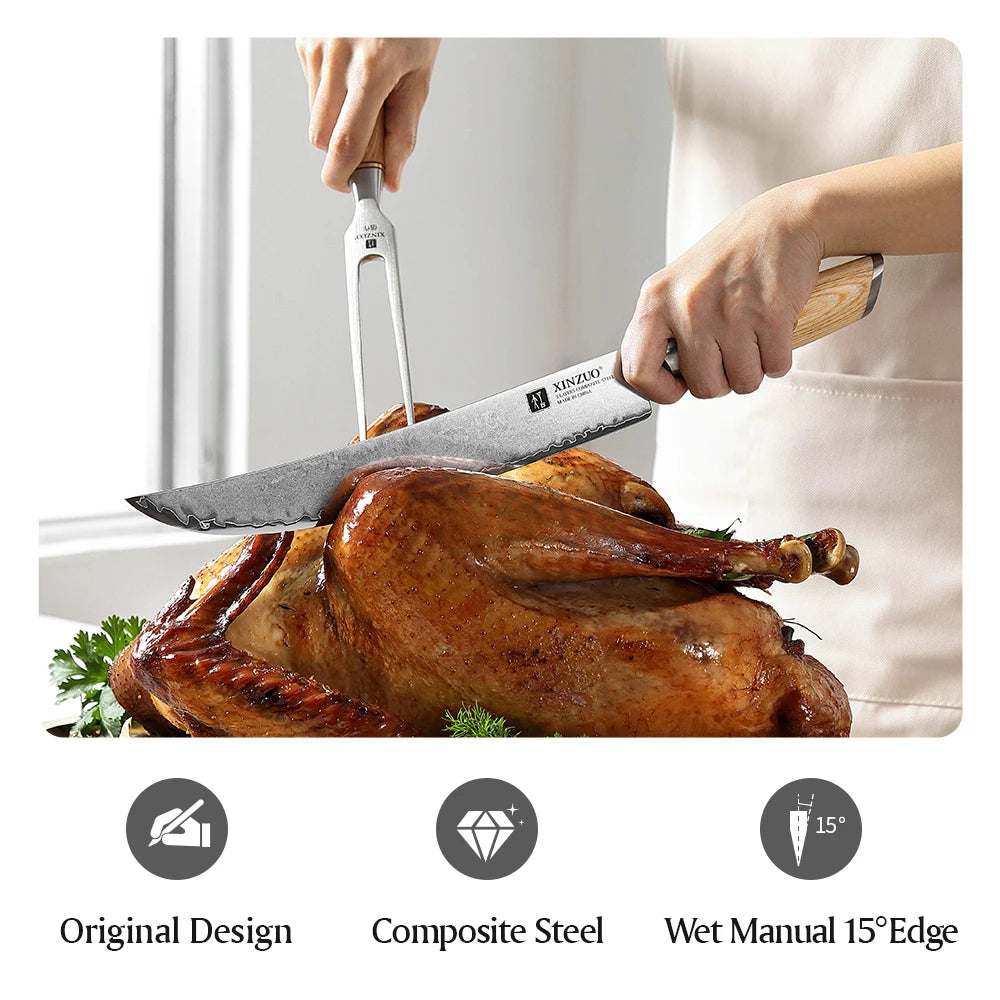 XINZUO 10-Inch Carving Knife | 10Cr15CoMoV Steel Pakkawood Carving Knife Axl