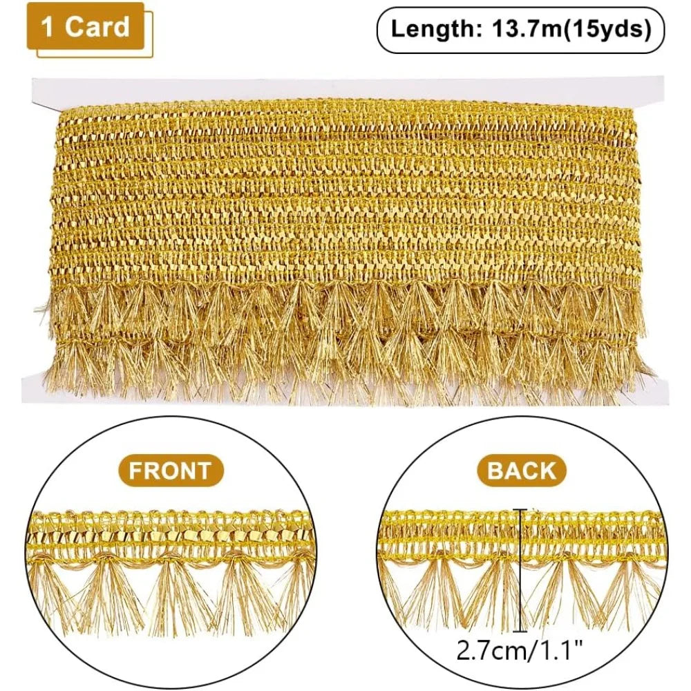 Gold Fringe Tassel Lace Ribbon 15 Yards – 27mm Polyester Trim Tassel Lace Ribbon Axl