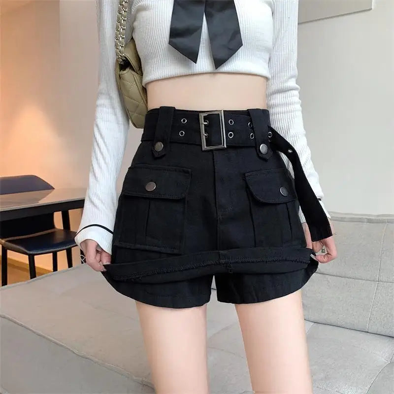 Women's Y2K High-Waist Cargo Skort – A-Line Skirt Shorts Skirt Shorts Skort Axl Black M