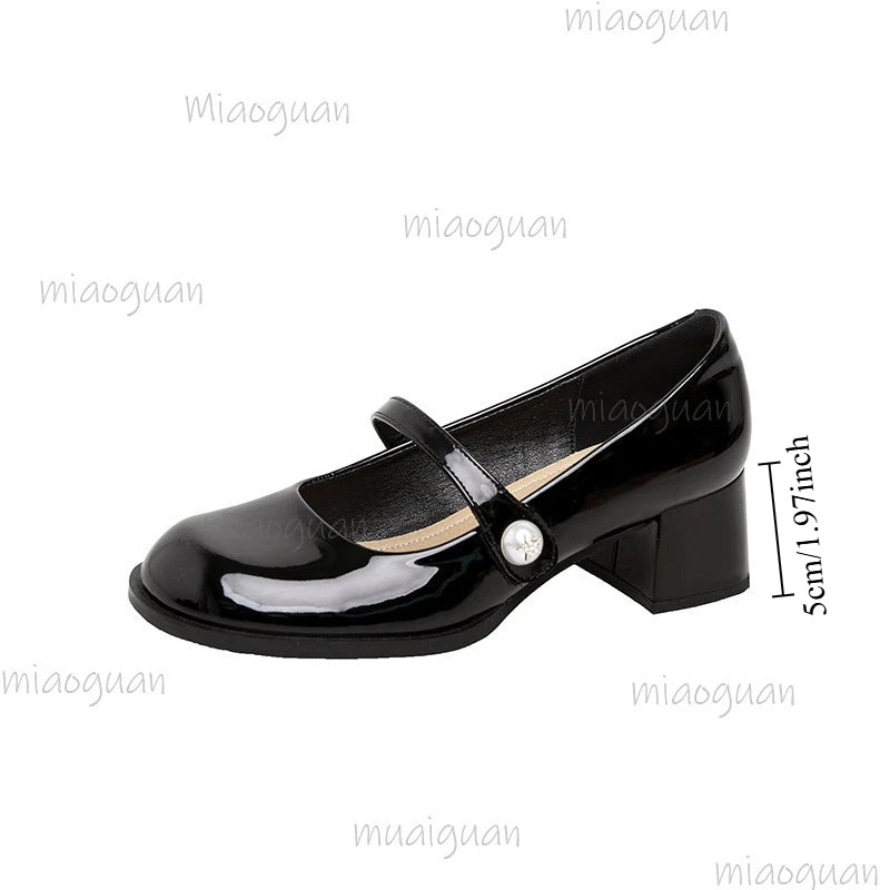 Women's Vintage Mary Jane Block Heel Pumps | Buckle Strap Block Heel Pumps Axl