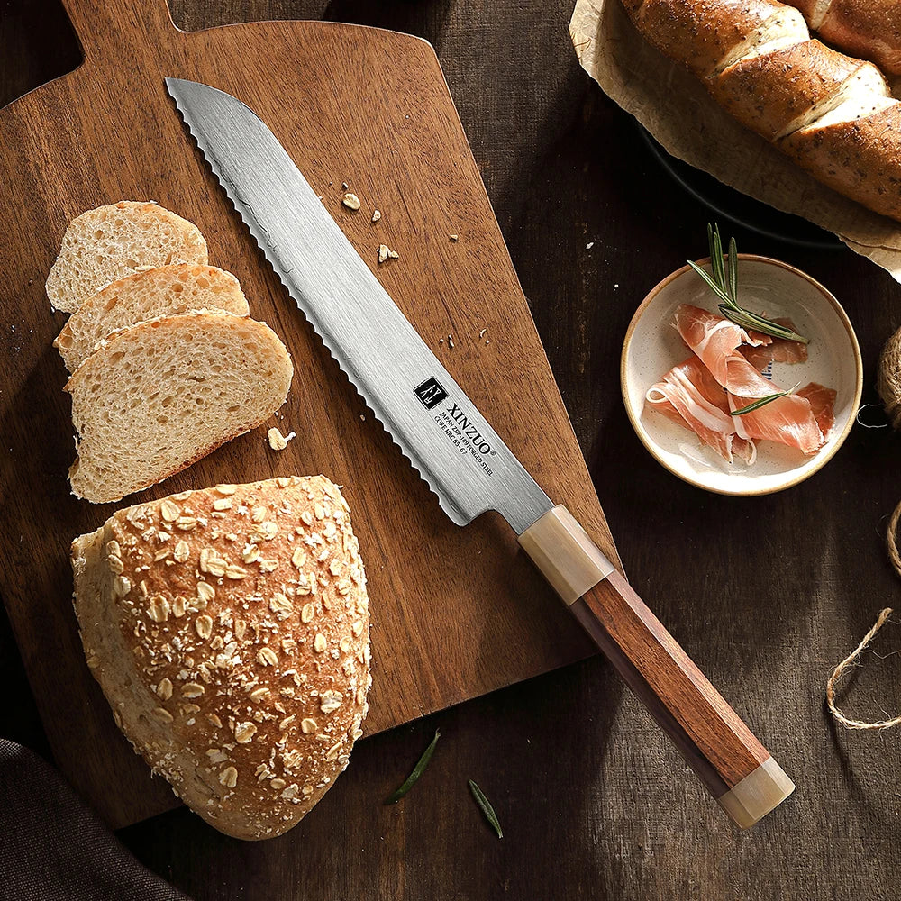 XINZUO 8.7" Bread Knife ZDP-189 Steel & Desert Ironwood Handle Bread Knife Axl
