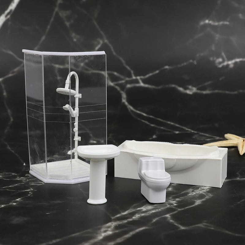 1:25 Dollhouse Miniature Bathroom Set – Toilet, Tub & Sink Dollhouse Accessory Set Axl