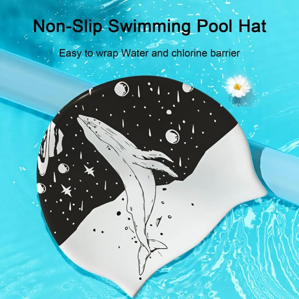 Silicone Swim Cap with Ear Protection – Printed Pool Hat Silicone Swim Cap Axl