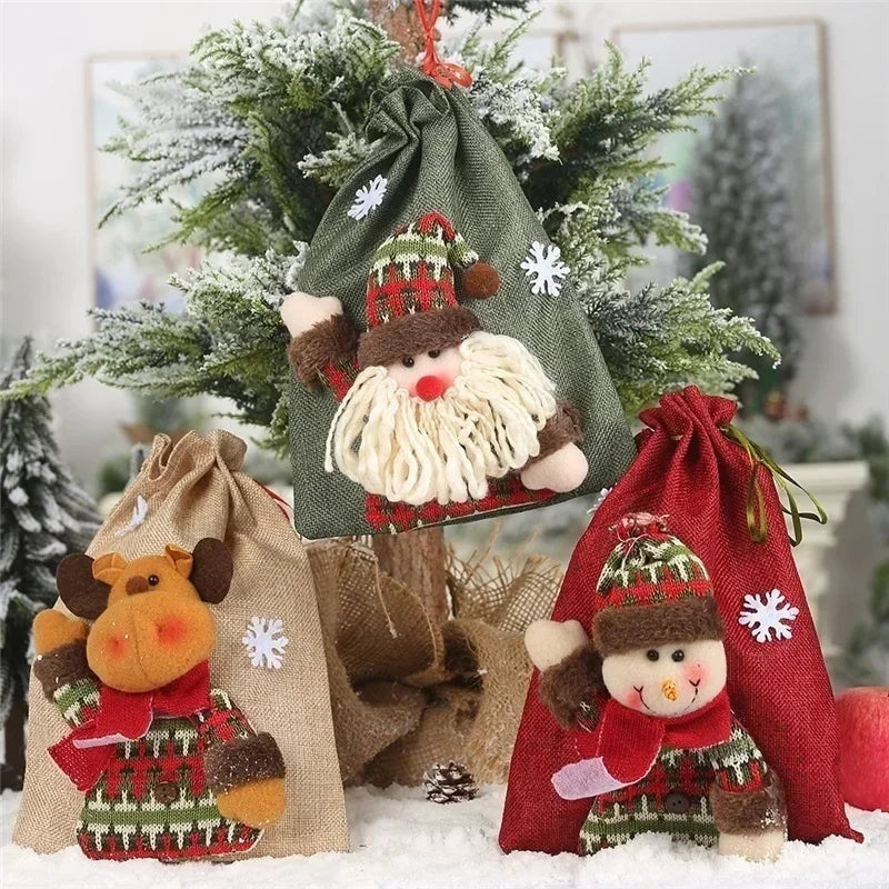 Linen Drawstring Christmas Gift Bags | Holiday Candy Bags Christmas Gift Bag Axl