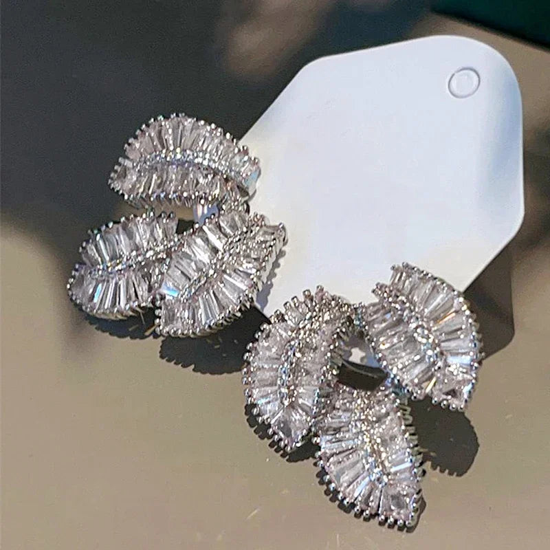 Huitan Leaf Drop Earrings – Cubic Zirconia Fashion Jewelry Drop Earrings Axl