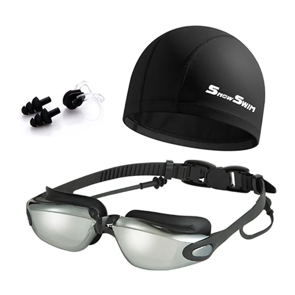 Anti-Fog Adult Swimming Goggles Set – UV Protection & Swim Cap Swimming Goggles Set Axl Black-150 Myopia