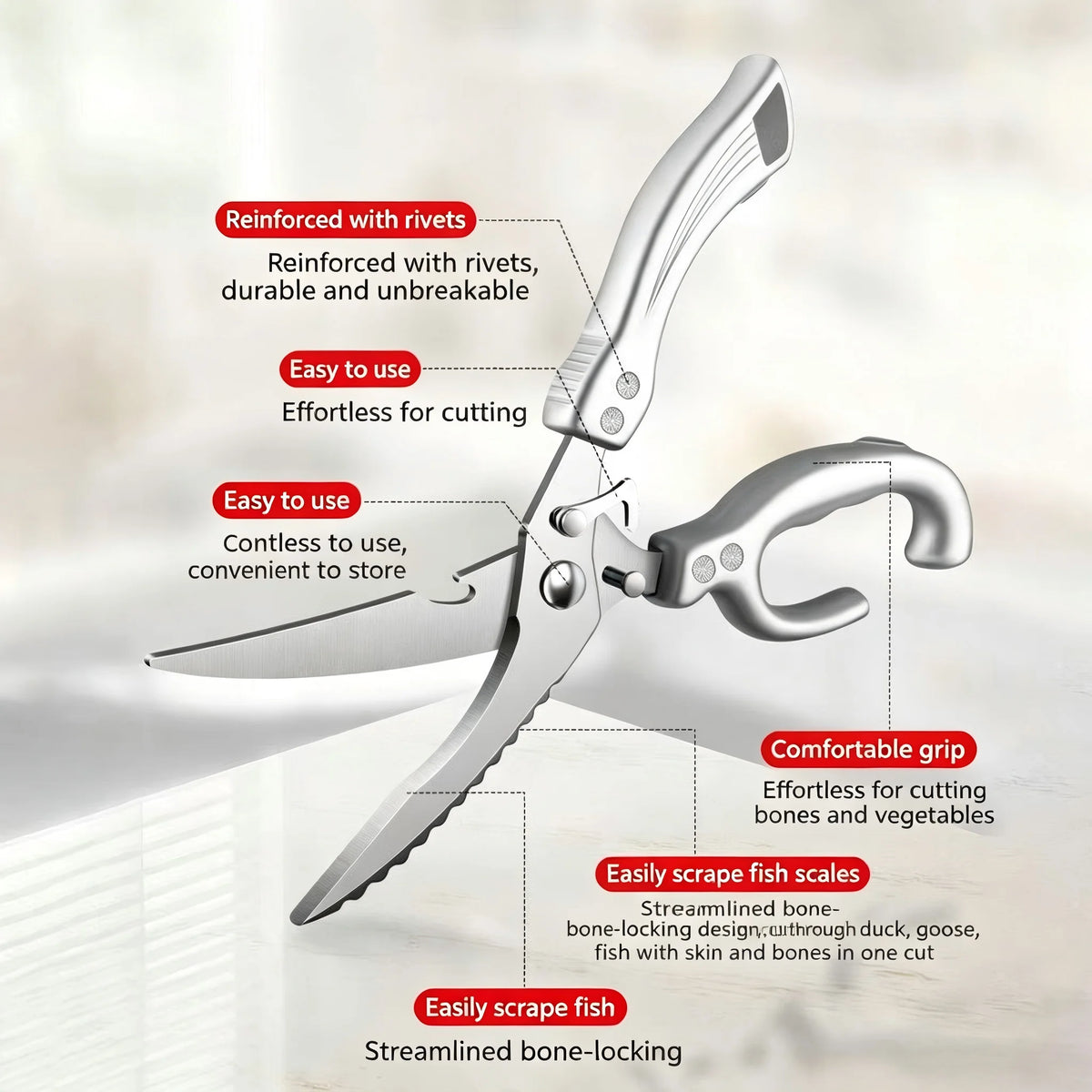 PLYS Multifunctional Kitchen Scissors – Stainless Steel Shears Kitchen Shears Axl