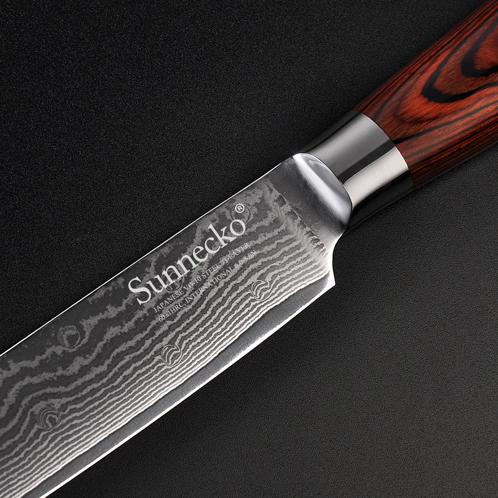 Sunnecko 8" Damascus Steel Slicing Knife – VG10 Core, HRC60+ Damascus Slicing Knife Axl