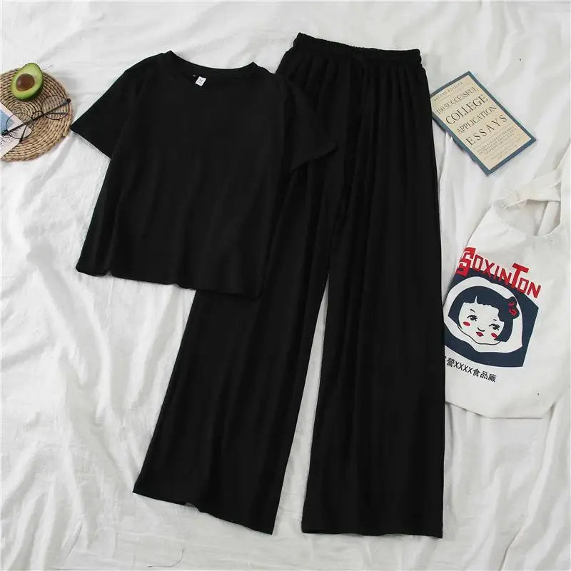 Women's 2-Piece Loose Pajama Set – Casual Short Sleeve Sleepwear Women's Pajama Set Axl black S