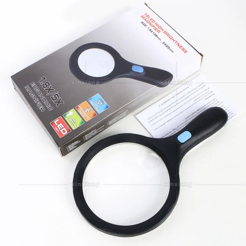 138mm LED Handheld Magnifying Glass – 12 LEDs, Anti-Slip Handle LED Handheld Magnifier Axl