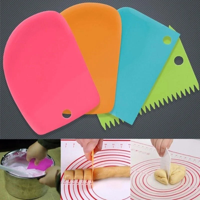 3-Piece Silicone Cake Scraper Set – Dough Cutter & Spatula Baking Scraper Set Axl