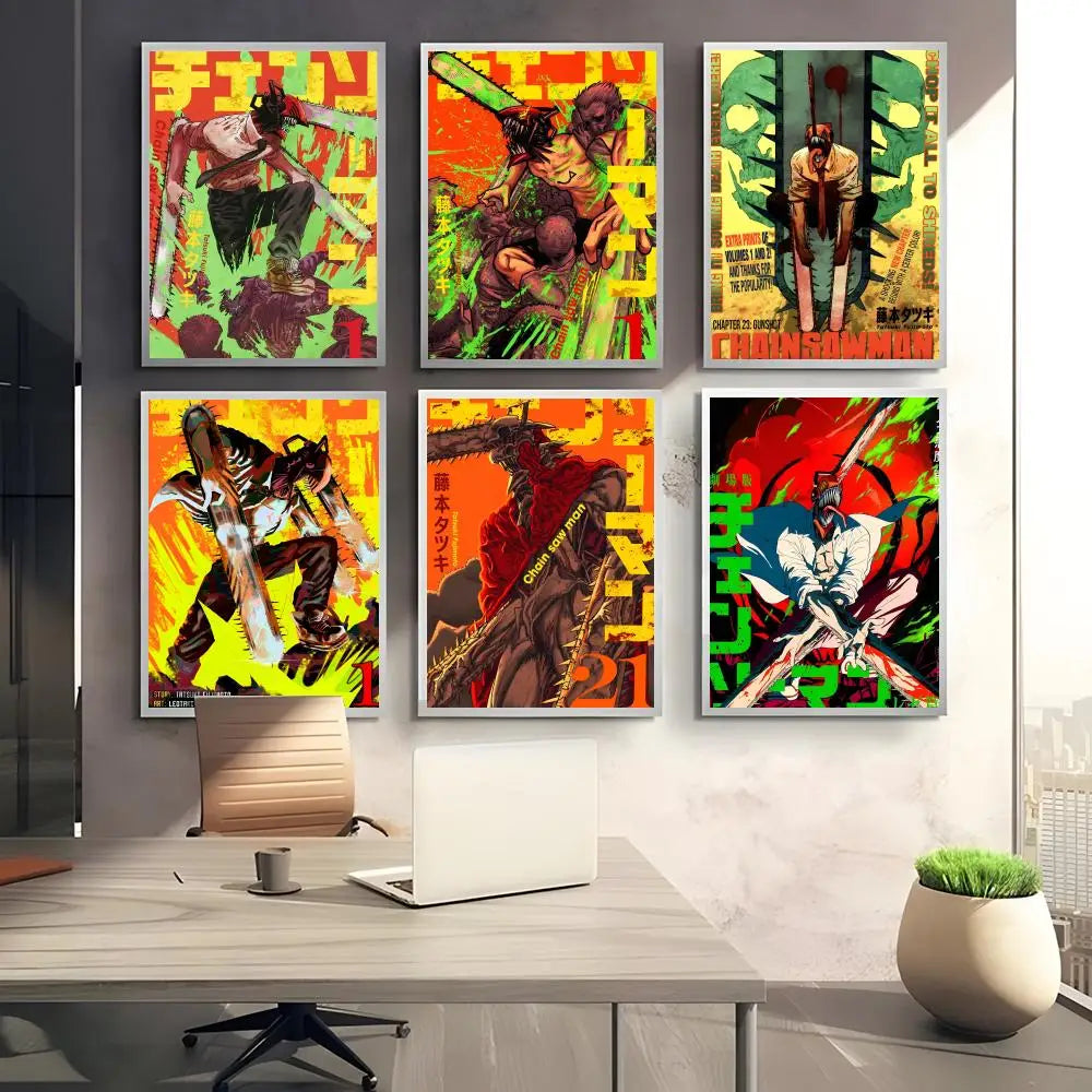 Chainsaw Man Anime Poster Self-Adhesive Wall Art Sticker Anime Wall Poster Axl