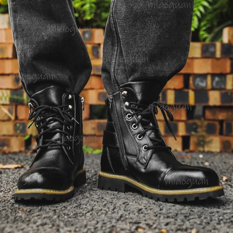 Men's Retro Leather Ankle Boots – Double Zipper Motorcycle Style Men's Ankle Boots Axl