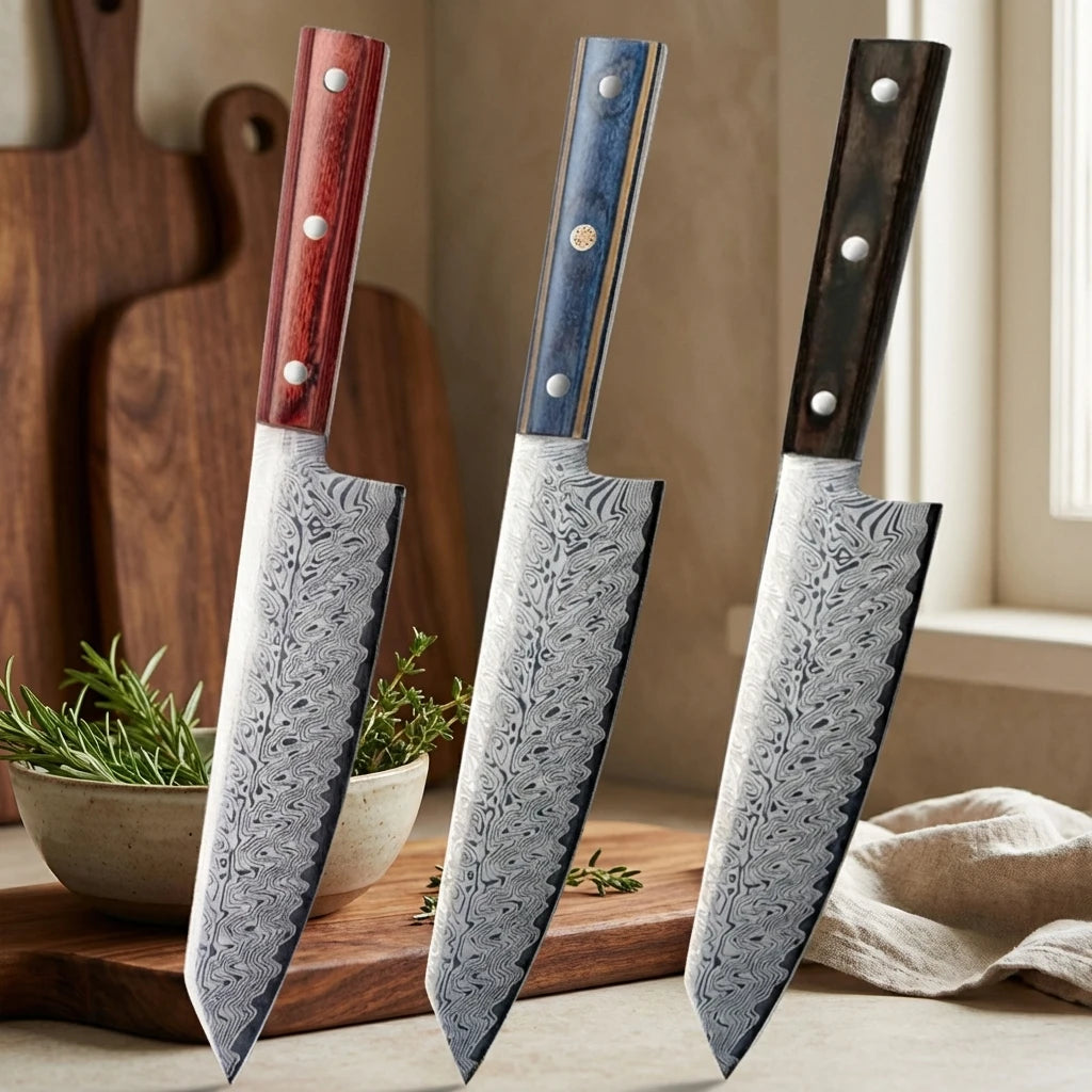 Damascus Steel Japanese Chef's Knife – 20cm Wooden Handle Chef's Knife Axl