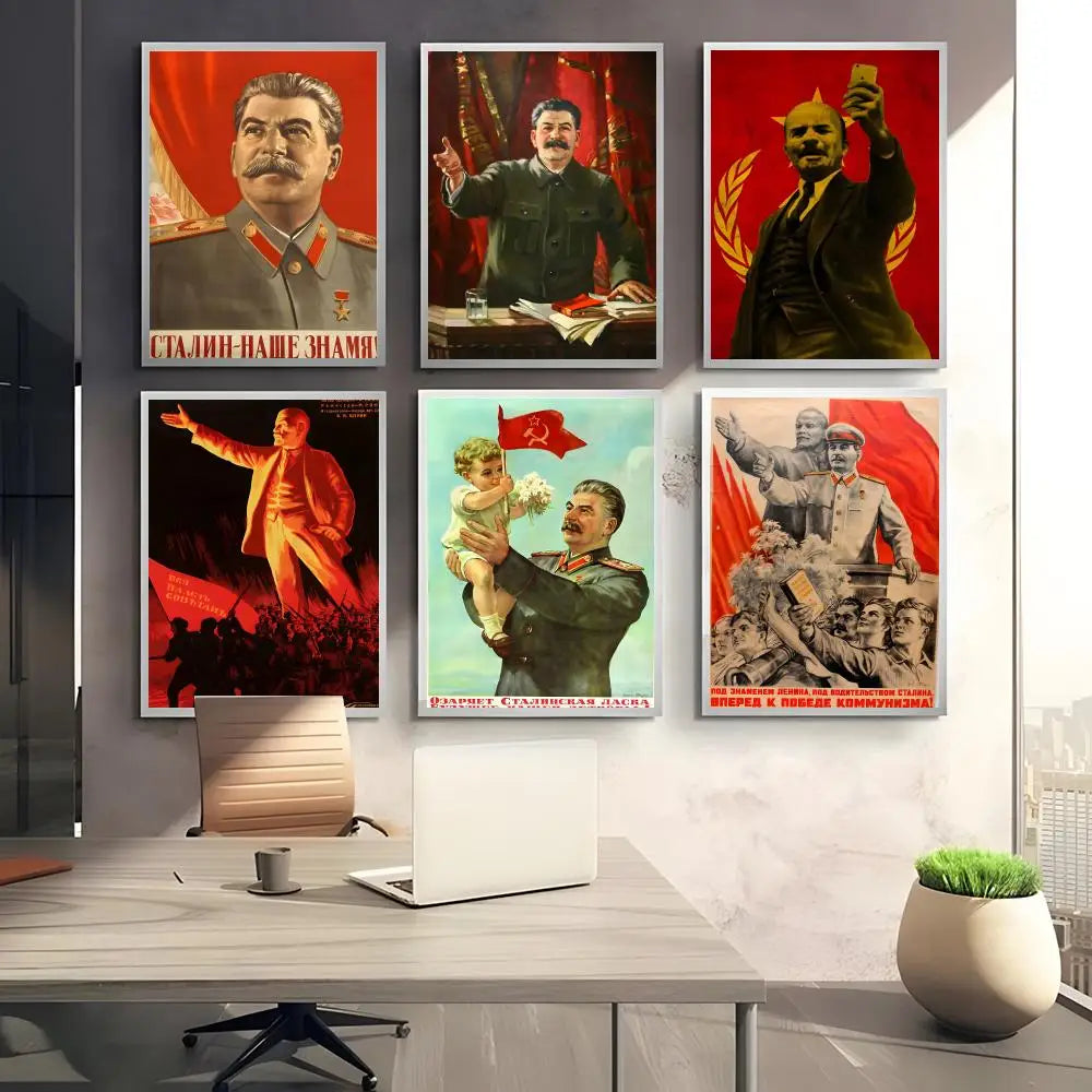 Lenin & Stalin Self-Adhesive Art Poster – Modern Wall Decor Wall Art Poster Axl