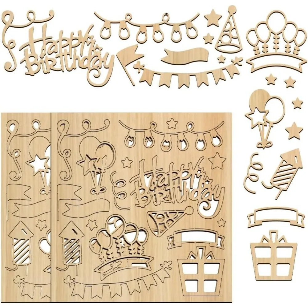 Happy Birthday Laser Cut Chipboard Embellishments – 2pc Wood Set Chipboard Embellishments Axl AECH04-18987