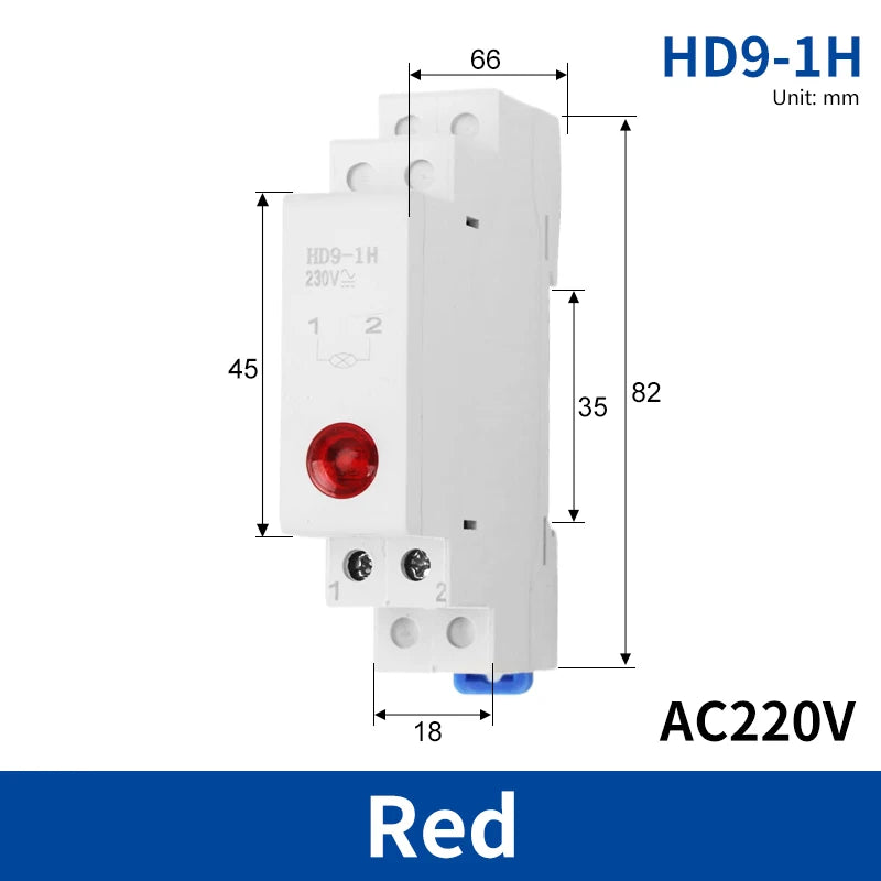 HD9 DIN Rail LED Signal Indicator Light 9mm 18mm 220V – 4 Colors LED Indicator Light Axl 1H-Red