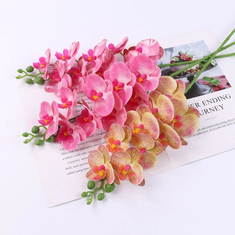 Artificial Real Touch Orchid Flowers – 9 Heads, Set of 3 Artificial Orchid Stems Axl