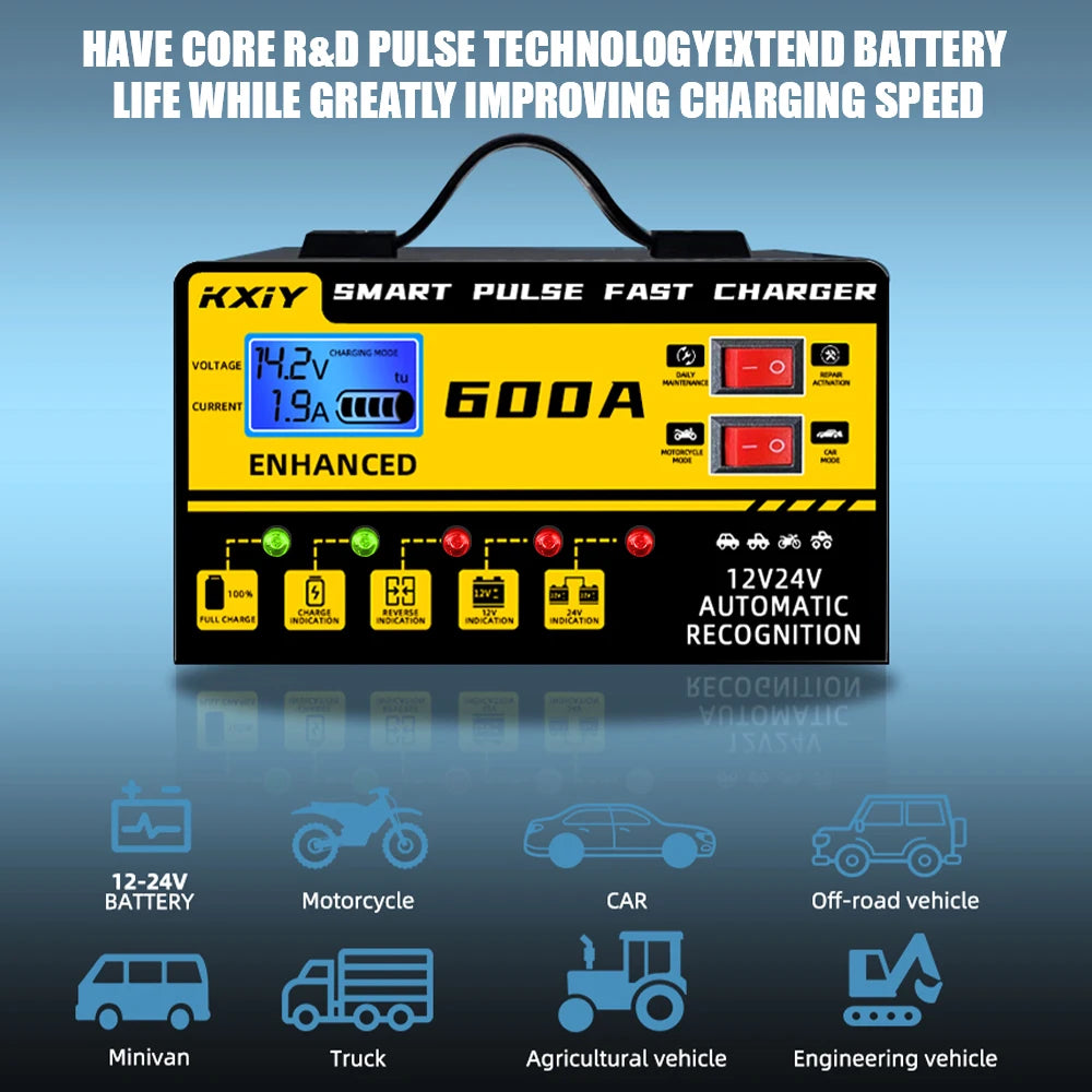 12V 24V 600A Intelligent LCD Auto Car Battery Charger Car Battery Charger Axl