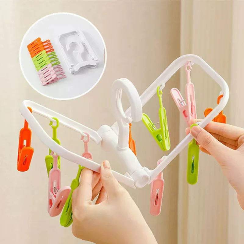Foldable Multi-Clip Laundry Drying Hanger – 12 Clips ABS Laundry Drying Hanger Axl