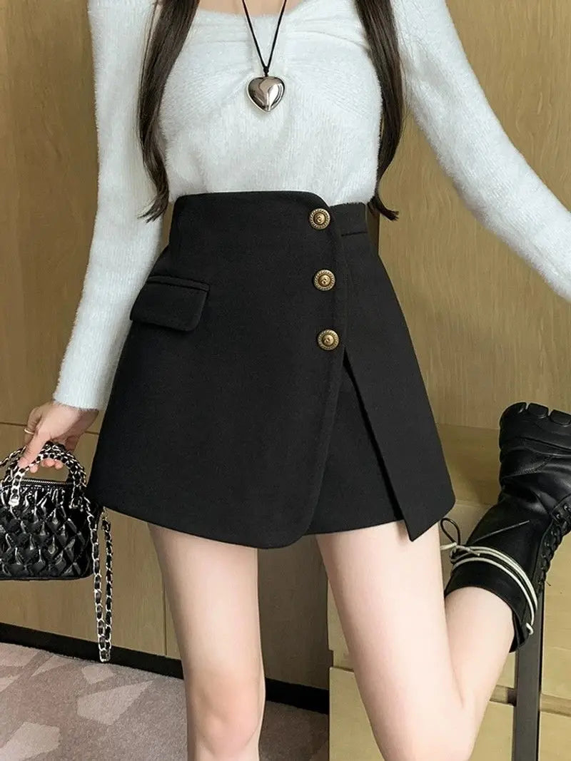 Women's Wool Blend Plaid A-Line Mini Skirt | Autumn Winter Mini Skirt Axl Black L