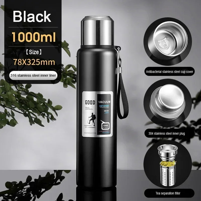 Large Capacity Stainless Steel Insulated Tumbler Travel Flask Insulated Travel Tumbler Axl As whown Black 1000ml