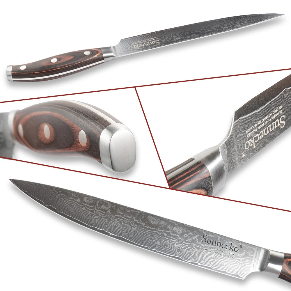 Sunnecko 8" Damascus Steel Slicing Knife – VG10 Blade Damascus Slicing Knife Axl