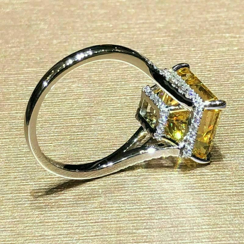 Huitan Yellow CZ Women's Ring | Silver-Tone Wedding Band CZ Fashion Ring Axl