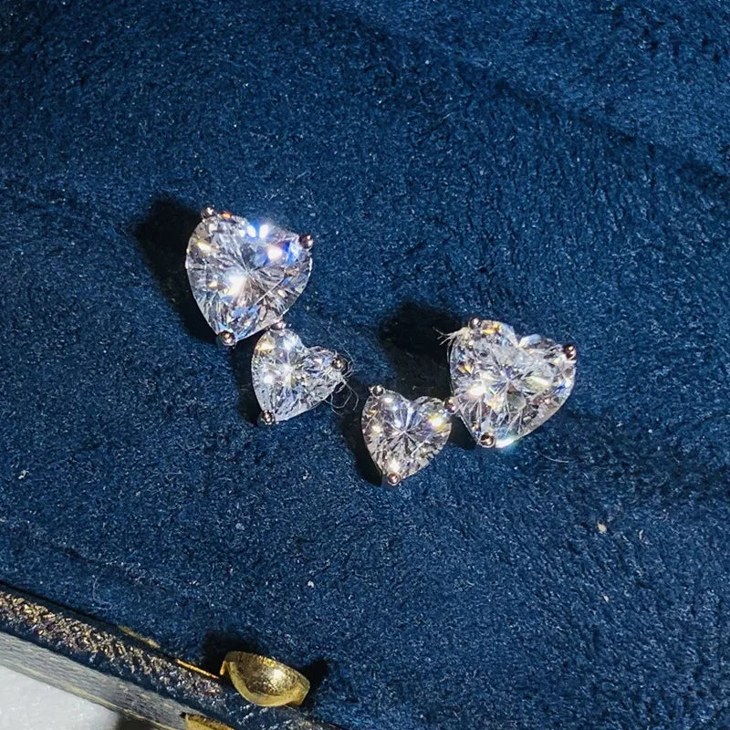 Huitan Double Heart CZ Stud Earrings – Silver Tone Women's Jewelry Stud Earrings Axl E2687