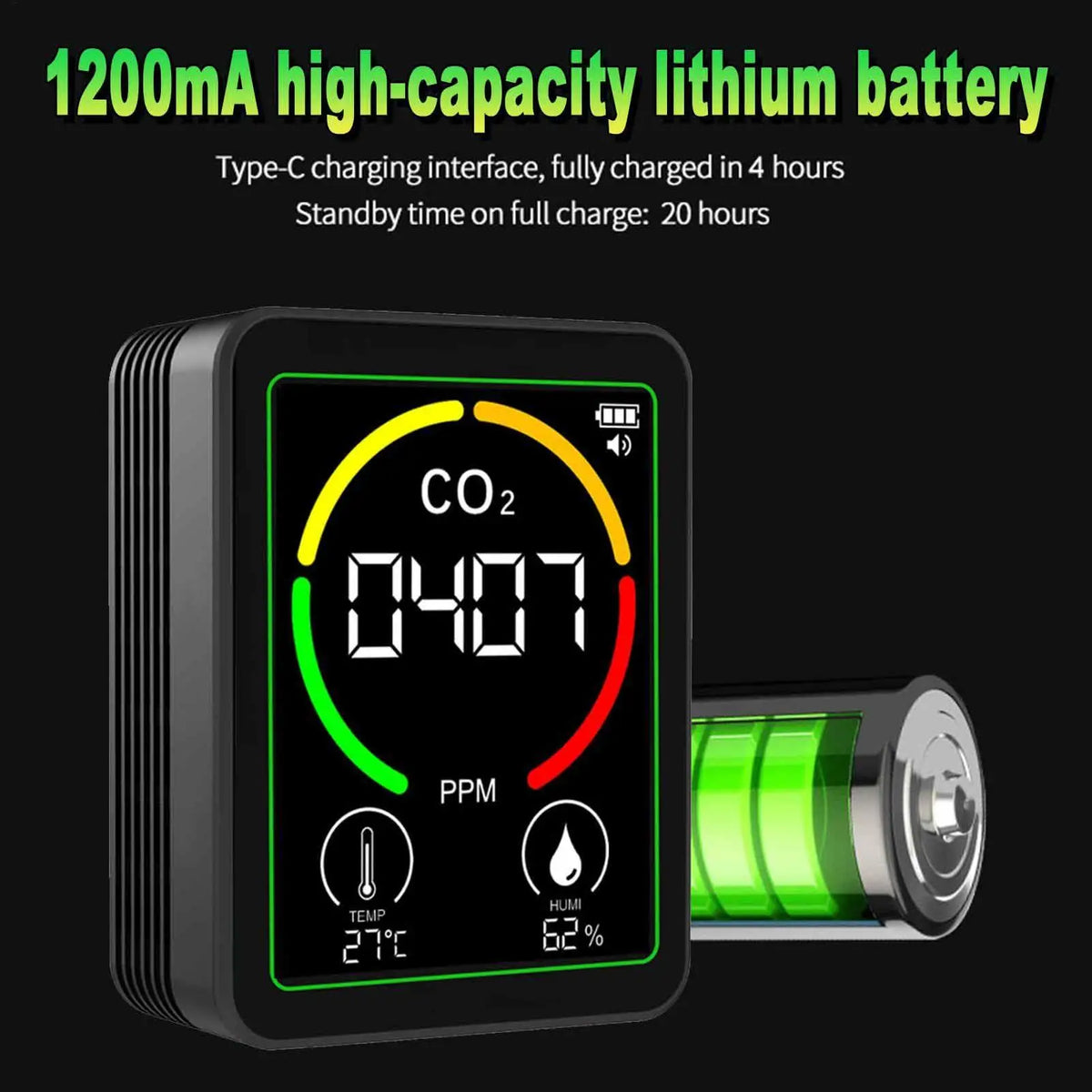 3-in-1 CO2 Air Quality Monitor – Humidity & Temperature Air Quality Monitor Axl