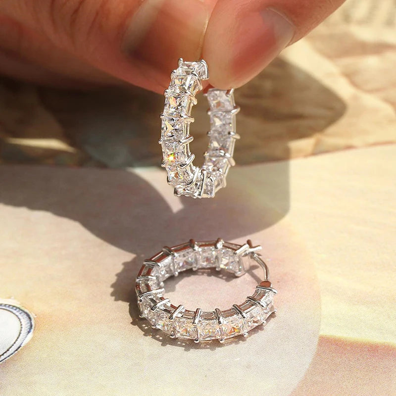 Huitan Women's Square CZ Pavé Hoop Earrings | Cubic Zirconia Hoop Earrings Axl