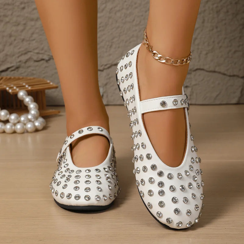UXST Crystal Rhinestone Mary Jane Flats – Rivet Leather Shoes Mary Jane Flats Axl