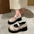 Pearl Decor Mary Jane Loafers – Lolita Thick Sole Heels Mary Jane Loafers Axl Beige 36