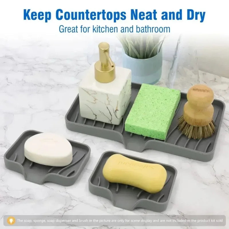 Silicone Soap Dish with Drain | Anti-Slip Sink Tray Soap Dish Tray Axl