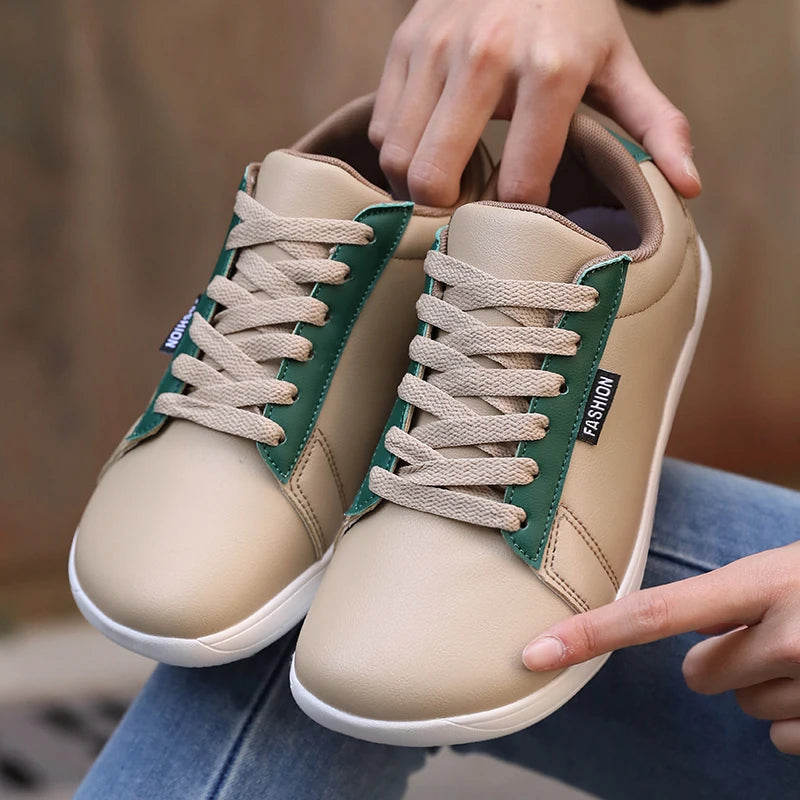 Women's Wide Barefoot Minimalist Sneakers – Lace-Up Flat Shoes Barefoot Sneakers Axl Dark Khaki 36