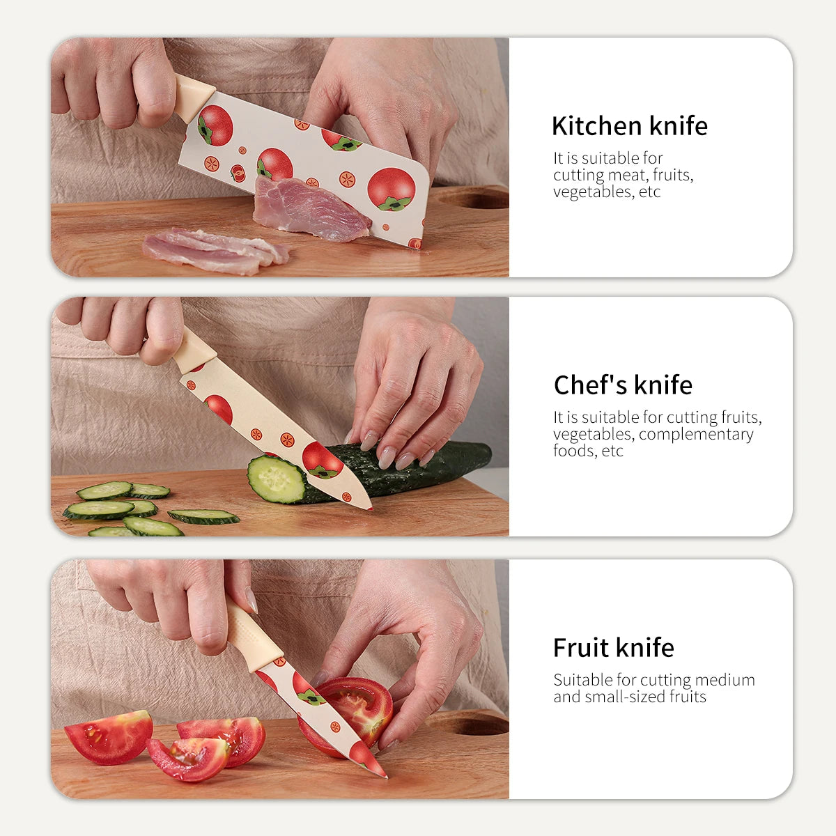 3-Piece Stainless Steel Kitchen Knife Set – Strawberry Print Kitchen Knife Set Axl